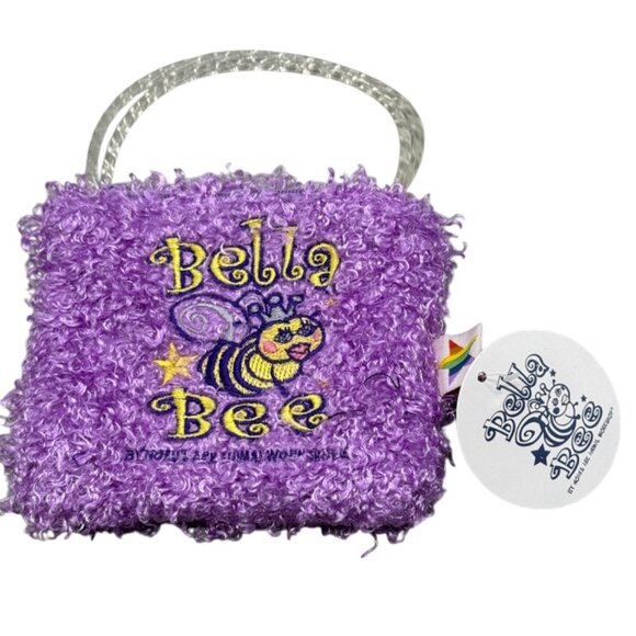 Bella Bee Purple Fuzzy Handbag Clear Handle for kids plastic handles 5x7" READ - Picture 1 of 6